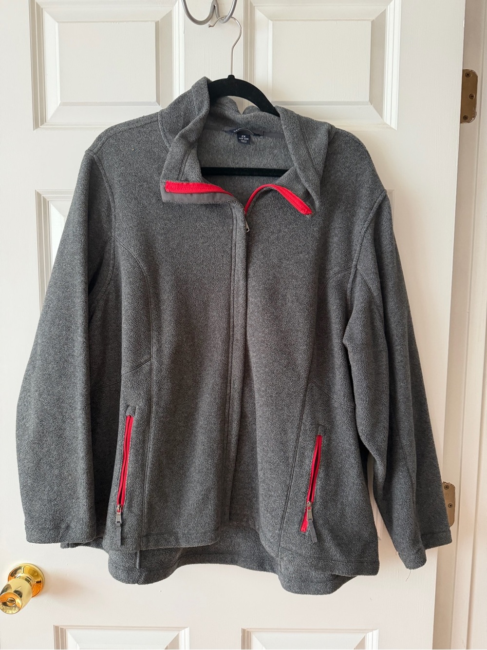 Lands' End Gray Fleece Jacket with Red Trim